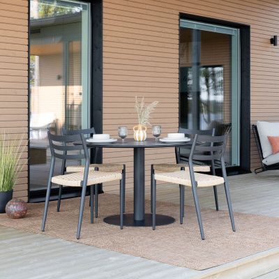 Veke Stone-Gustav 4-hengen pyöreä ruokailuryhmä musta/luonnonväri