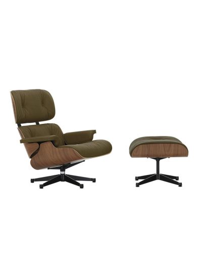 Vitra Eames lounge -nojatuoli ja rahi premium-nahka 58 khaki / pähkinä