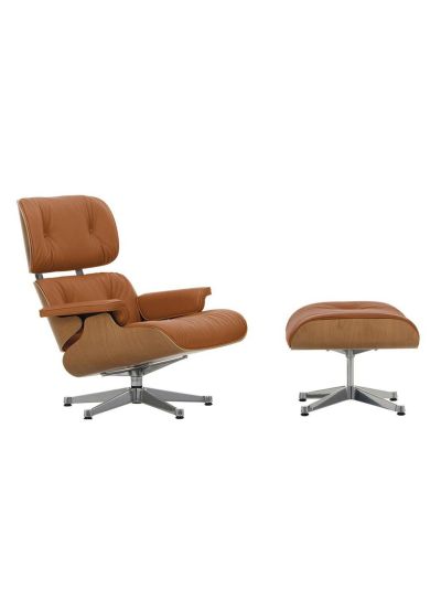 Vitra Eames lounge -nojatuoli ja rahi premium-nahka 97 cognac / kirsikka