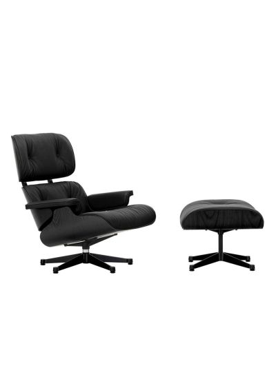 Vitra Eames lounge -nojatuoli ja rahi premium-nahka 66 nero / musta kastanja