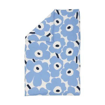 Marimekko Unikko jersey pussilakana Off white, light blue, navy, 150x210 cm