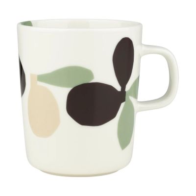 Marimekko Omppo muki Valkoinen, sage, mustanruskea, pellava, 2,5 dl
