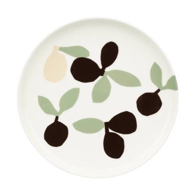 Marimekko Omppo asietti Valkoinen, salvianvihreä, musta, ruskea, pellava, 20 cm
