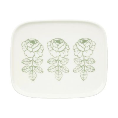 Marimekko Oiva Vihkiruusu lautanen Valkoinen, sage, suorakulmainen 12x15 cm