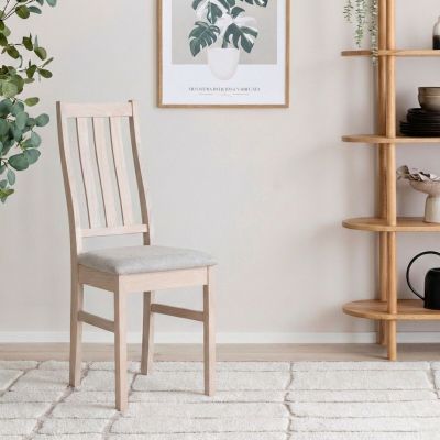 Veke Niklas tammi tuoli verhoilulla istuimella valkolakattu tammi/beige storm 06, kuv