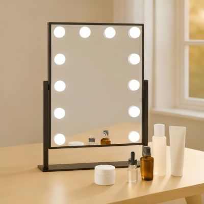 Veke Shine meikkipeili LEDx12 valoilla 36,5x8x46,4cm musta