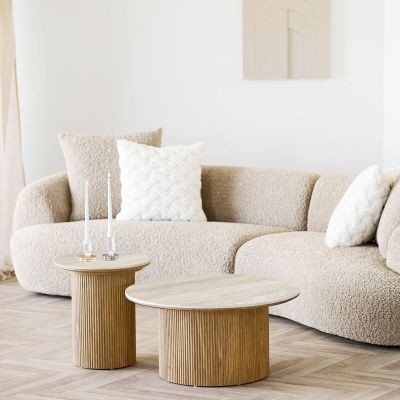 House Nordic Athens pyöreä apupöytä ø45x50 cm travertiini/tammi