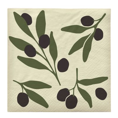 Broste Copenhagen - Olive Servetti 33x33 cm 20 kpl Musta/Vihreä