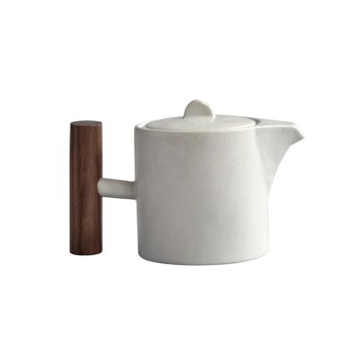 101 COPENHAGEN - Native teekannu, korkeus 11 cm, kivi/puu, valkoinen –