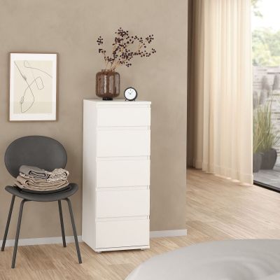 Tvilum Nova korkea lipasto 5-laatikkoa valkoinen