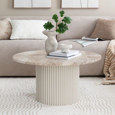 Ranua by Veke Taimi pyöreä sohvapöytä Ø80 cm marmori matta latte/greige, asiakaspalautus