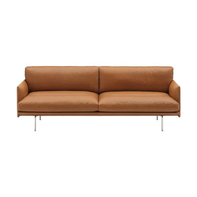Muuto Outline Soft sohva Refine Leather Cognac-alumiinijalat, 3-istuttava