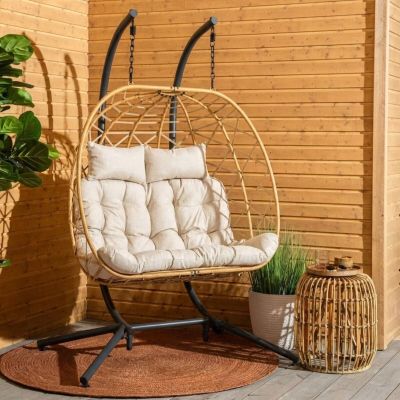 Veke Skara riipputuoli 2-istuttava telineellä luonnonväri