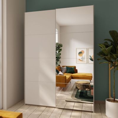 Veke Core vaatekaappi liukuovilla 150,1x210x61 cm valkoinen/ kirkas peili