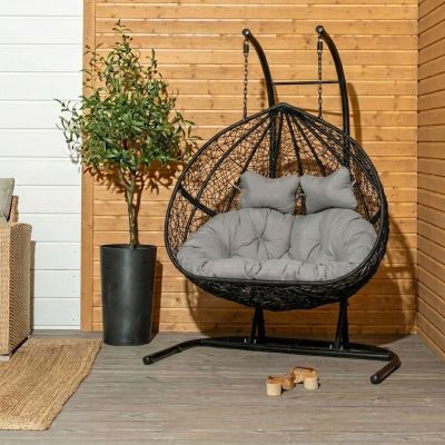 Veke Tupla 2-istuttava riipputuoli telineellä musta/harmaat pehmusteet