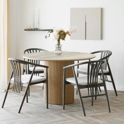 House Nordic Athens pyöreä ruokapöytä ø120 cm travertiini/tammi, kuvausmalli