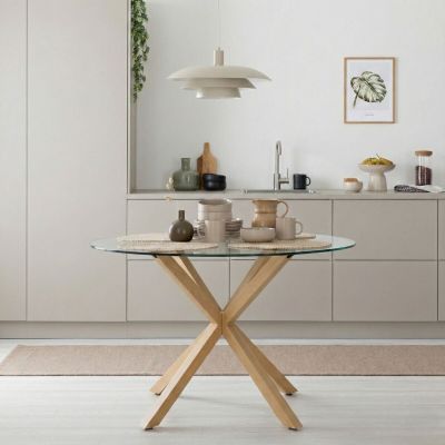 Veke Halen pyöreä ruokapöytä Ø120 cm tammi/ kirkas lasi, asiakaspalautus