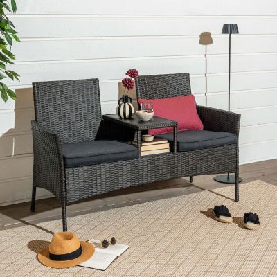 Veke Tupla 2-istuttava penkki pöydällä tummanharmaa, kuvausmalli