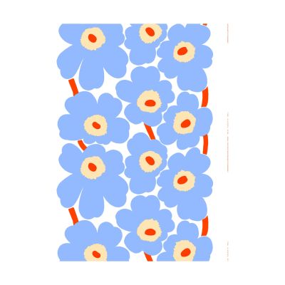 Marimekko Unikko kangas Natural white-vaaleansininen-oranssi