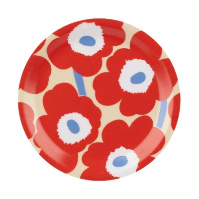 Marimekko Unikko lasinalunen Melon-orange red-light blue-off white, Ø11 cm