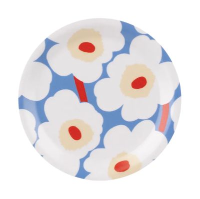 Marimekko Unikko lasinalunen Vaaleansininen-off white-meloni-oranssinpunainen, Ø11 cm