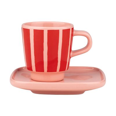 Marimekko Piccolo espressokuppi ja lautanen Salmon red-orange red, 5 cl