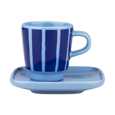 Marimekko Piccolo espressokuppi ja lautanen Light blue-blue, 5 cl
