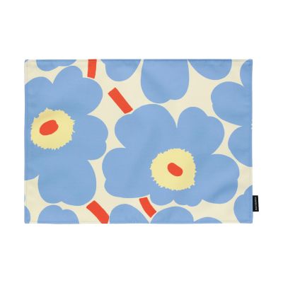 Marimekko Pieni Unikko pöytätabletti Off white-light blue-melon-orange red, 31x42 cm