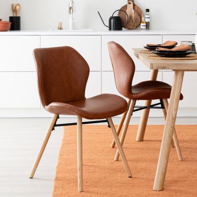 Veke 4kpl Keto tuoli konjakki retro 691B PU-keinonahka, tammi jalat, asiakaspalautus