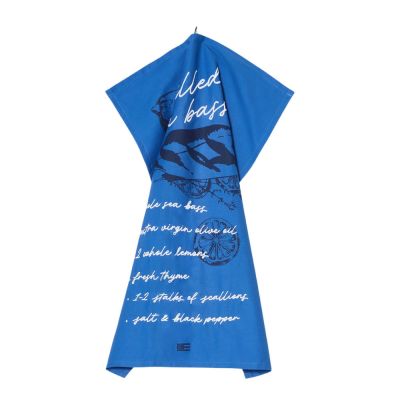 Lexington - Keittiöpyyhe "Grilled sea bass" 70x50 cm Valkoinen/Sininen