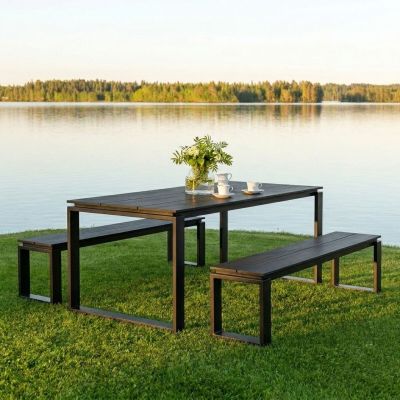 Veke Trendline aintwood 6-hengen ruokailuryhmä penkeillä musta