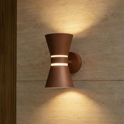 Meravi LED-ulkoseinävalaisin, 2-lamppuinen, IP44, ruskea, alumiini – Lucande - Moderni - Monilamppuinen