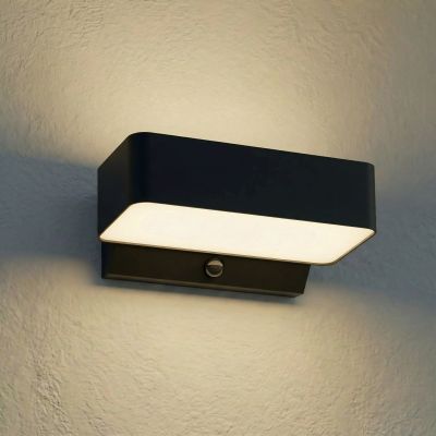 Fando LED-ulkoseinävalaisin, antrasiitti, 22,5 cm, liiketunnistin, IP44 – Lindby - Alumiini - Kulmikas