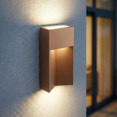 Kaholo LED-ulkoseinävalaisin, CCT, alumiini, IP44, ruskea, kulmikas Lucande - Moderni