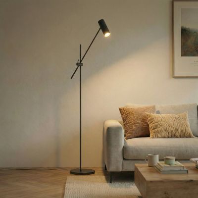 Vilo-lattiavalaisin, GU10, musta, kääntyvä, korkeus 153 cm, metalli – Lindby - Olohuone - Skandinaavinen - Yksilamppuinen