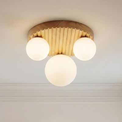 Mori-kattovalaisin, puu, lasi, luonnonväri/valkoinen, 3 x G9, Ø 34 cm – Lindby - Olohuone - Moderni - Monilamppuinen