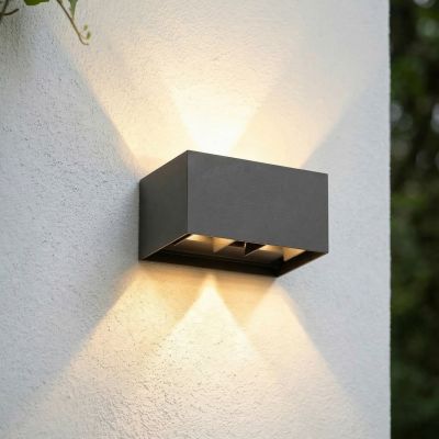 Nivar LED-ulkoseinälamppu, musta, 4-lamppuinen, 20 cm, IP54 Lindby - Terassi - Moderni - Alumiini - Kulmikas