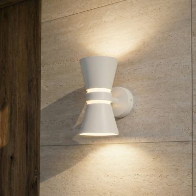 Meravi LED-ulkoseinävalaisin, 2-lamppuinen, IP44, valkoinen, alumiini – Lucande - Moderni - Monilamppuinen