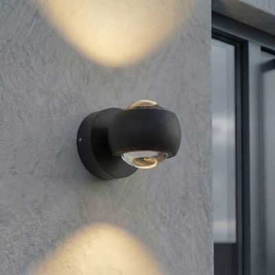 Focra LED-seinäkohdevalaisin, musta, 2-lamppuinen, CCT, IP54 Lindby - Metalli - Pyöreä