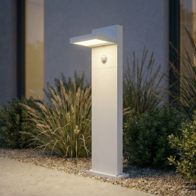 Silvan LED-pylväsvalaisin, liiketunnistin, IP54, valkoinen, 65 cm, alumiini - Lucande - Moderni - Yksilamppuinen