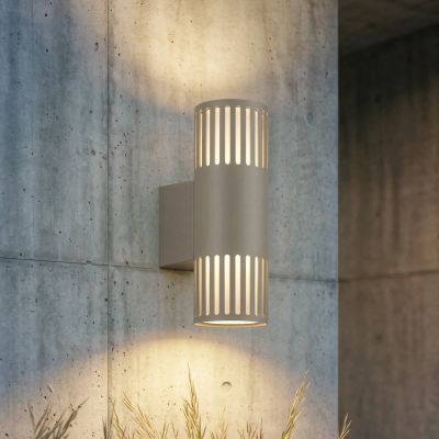 Lurinda-ulkoseinälamppu, kiviharmaa, 2-lamppuinen, IP44, Ø10 cm – Lindby - Parveke - Moderni - Metalli - Monilamppuinen