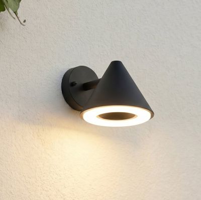Soran LED-ulkoseinävalaisin, metalli, korkeus 12 cm, musta, IP44 – Lindby - Moderni - Yksilamppuinen