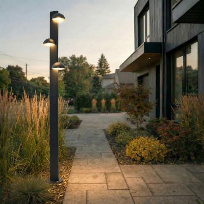 Velira LED-ulkovalaisin, 3-lamppuinen, 220 cm, IP44, musta, metalli – Lucande - Moderni - Monilamppuinen