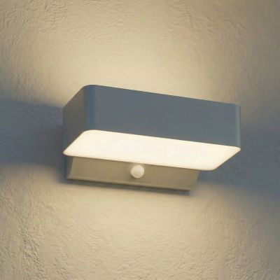 Fando LED-ulkoseinävalaisin, hopea, 22,5 cm, liiketunnistin, IP44 – Lindby - Alumiini - Kulmikas