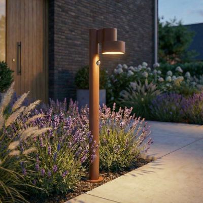 Elune LED-pylväsvalaisin, ruskea, liiketunnistin, IP44, 77 cm Lucande - Moderni - Alumiini - Yksilamppuinen