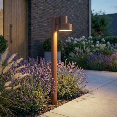 Elune LED-pylväsvalaisin, ruskea, IP44, korkeus 77 cm – Lucande - Moderni - Alumiini - Yksilamppuinen