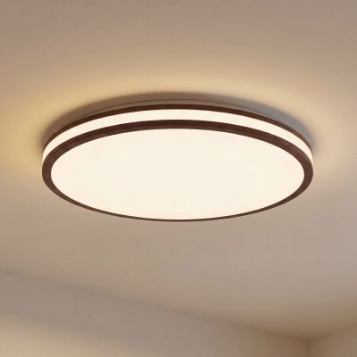 Emiva LED-kattovalaisin, tumma puu, CCT, Ø 50 cm, himmennettävä, ajastin – Lindby - Olohuone - Moderni - Yksilamppuinen