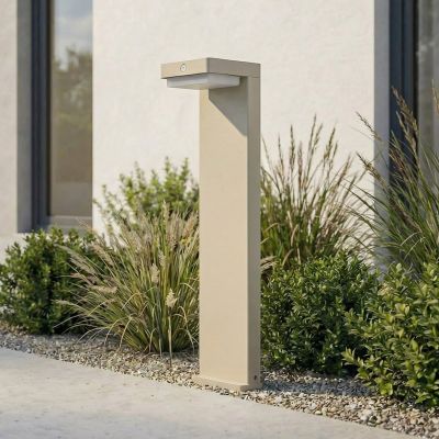 Eleazar LED-pollarivalaisin, beige, alumiini, anturi Lindby - Terassi