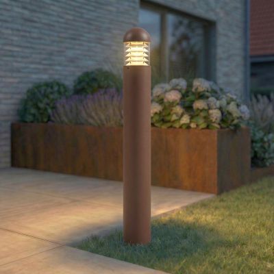 Skagena LED-pylväsvalaisin, korkeus 90 cm, IP54, alumiini, ruskea Lucande - Terassi - Moderni - Pyöreä