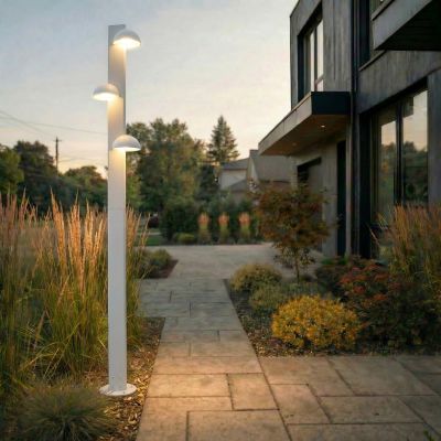Velira LED-ulkovalaisin, 3-lamppuinen, 220 cm, IP44, vaaleanharmaa, metalli – Lucande - Moderni - Monilamppuinen